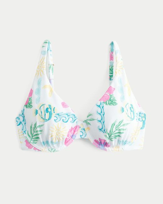 Hollister White Curvy Rib High Apex Underwire Bikini Top