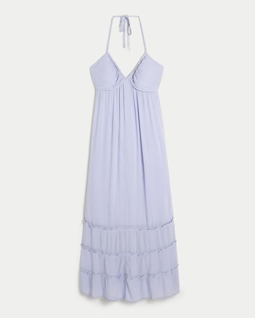 Hollister Purple Maxikleid mit Neckholder und offenem Rücken