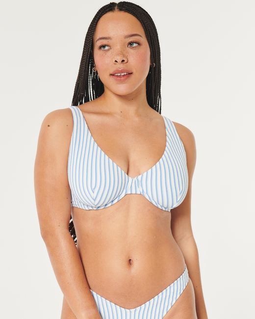 Hollister Blue Curvy High Apex Scrunch-ribbed Underwire Bikini Top