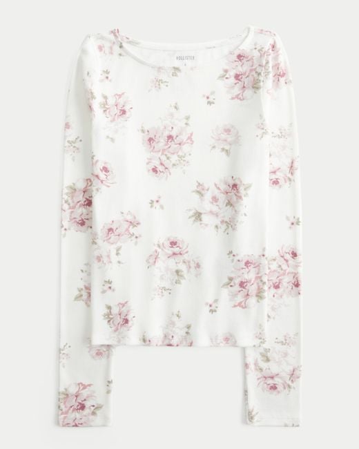 Hollister White Long-sleeve Slash-neck Top