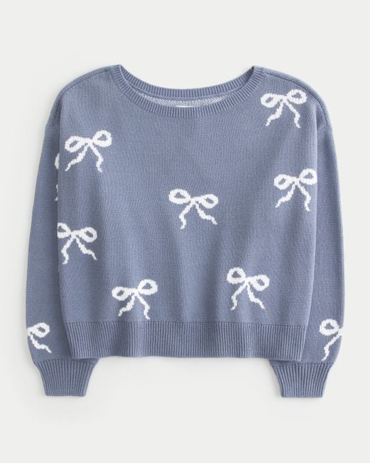 Hollister Blue Easy Bow Graphic Off-the-shoulder Sweater