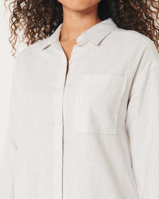 Hollister White Oversized Linen Blend Shirt