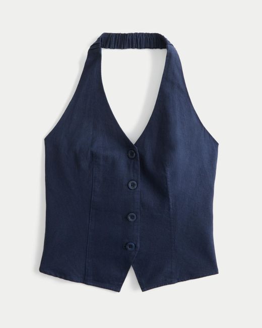 Hollister Blue Linen-blend Open-back Vest