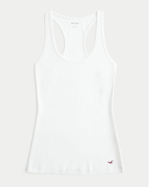 Hollister White Icon Racerback Tank