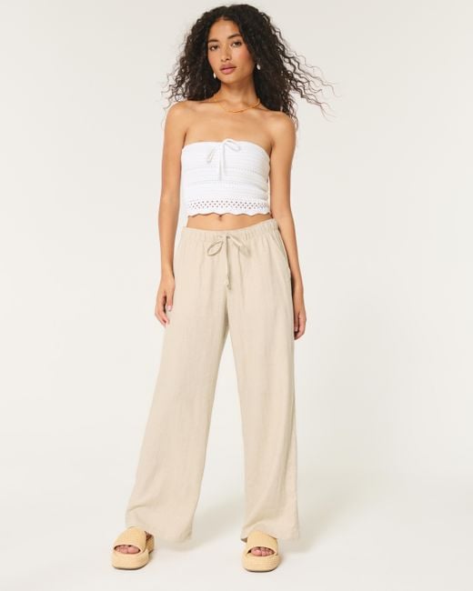 Hollister Natural Hollister Ella Adjustable-rise Pull-on Linen-blend Pants