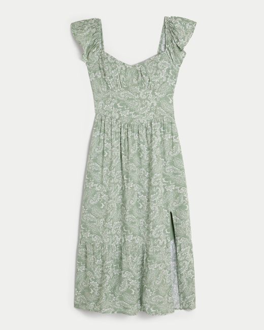 Hollister Green V-waist Open Back Midi Dress