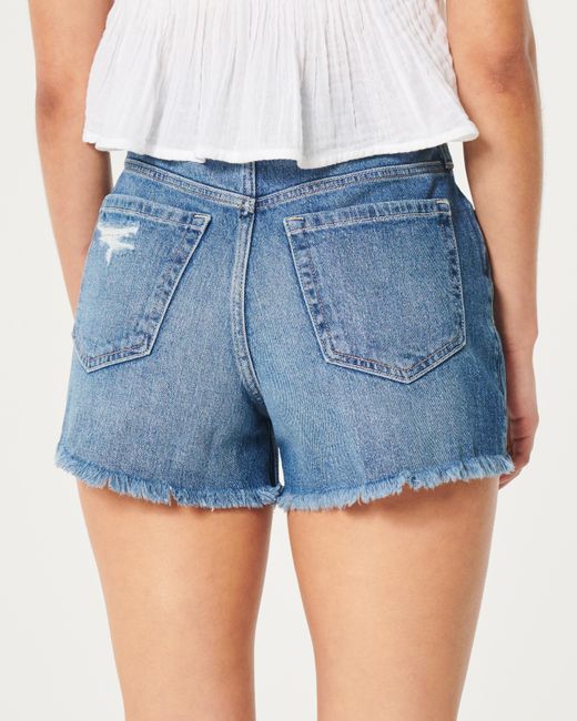 Hollister Blue Ultra-High-Rise Mom-Shorts aus Jeansstoff in mittlerer Waschung