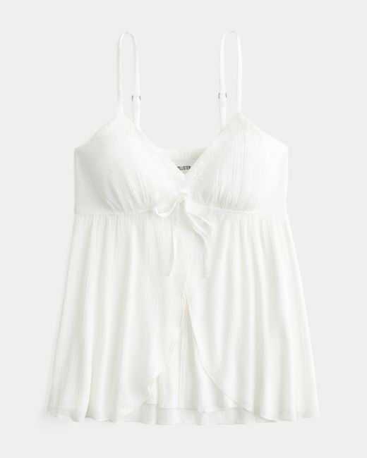 Hollister White Crinkle Shine Flyaway Babydoll Top