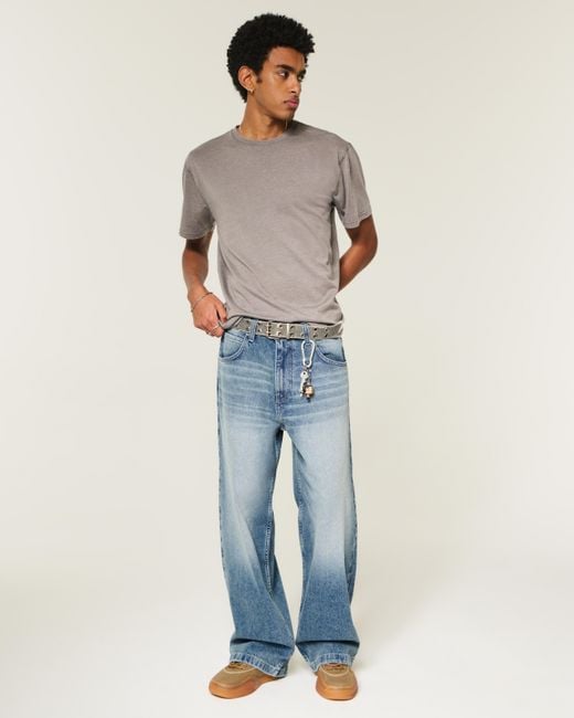 Hollister Blue Dark Wash Super Baggy Jeans for men
