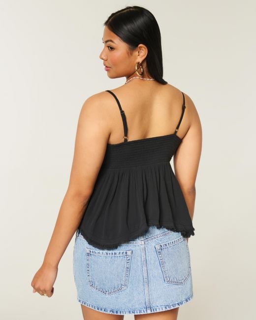 Hollister Black Easy Shine Ruffle Babydoll Top