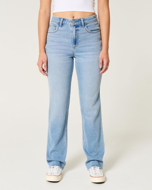 Hollister Blue Curvy High-rise Light Wash Straight Jeans