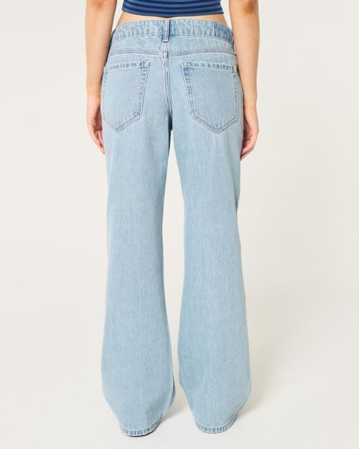 Hollister Blue Low Rise Baggy-Jeans in mittlerer Waschung mit Rissen