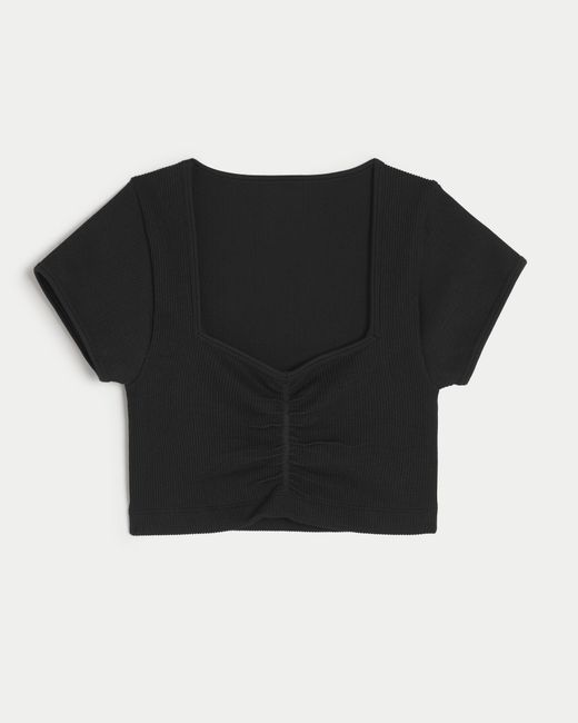 Hollister Black Gilly Hicks Ribbed Seamless Fabric Cinched Top