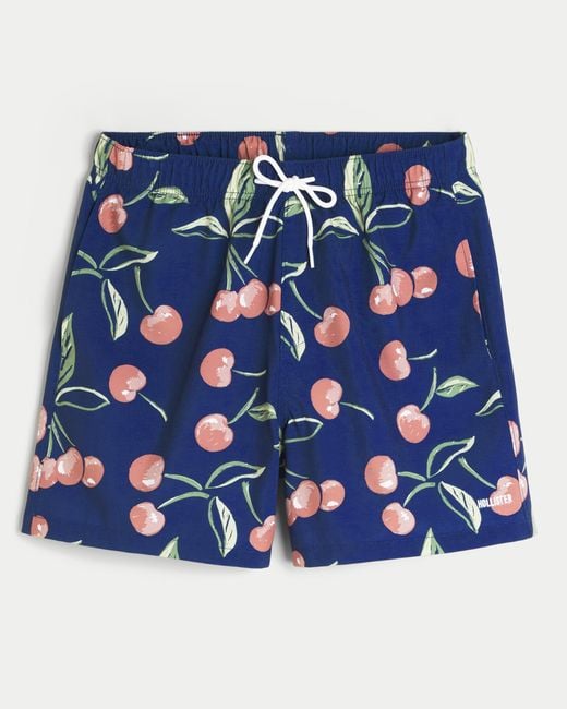 Hollister Blue Mid-thigh Swim Trunks for men