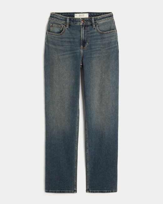 Hollister Blue High-rise Dark Wash Straight Jeans