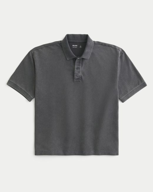 Hollister Gray Boxy Crop Washed Polo for men