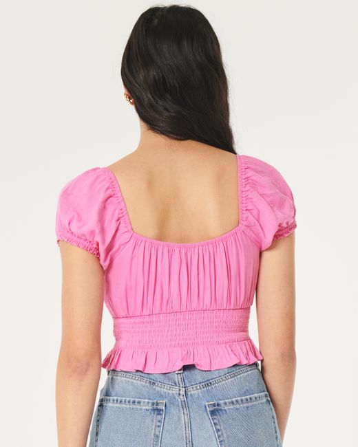 Hollister Pink Smocked Waist On-or-off-shoulder Top