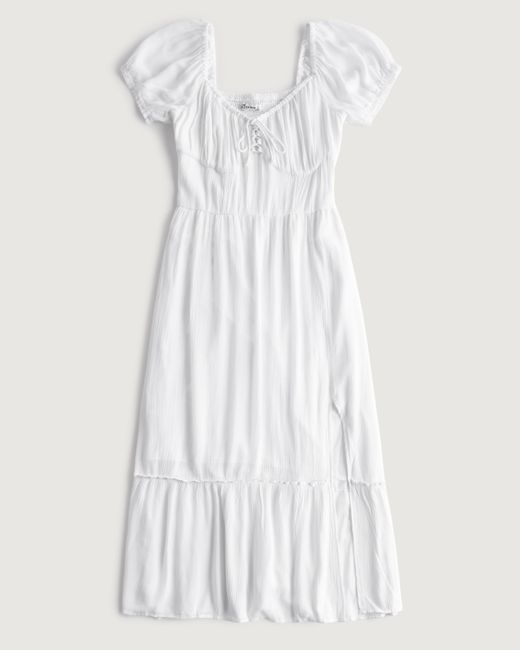 Hollister White On-or-off Shoulder Ruched Midi Dress