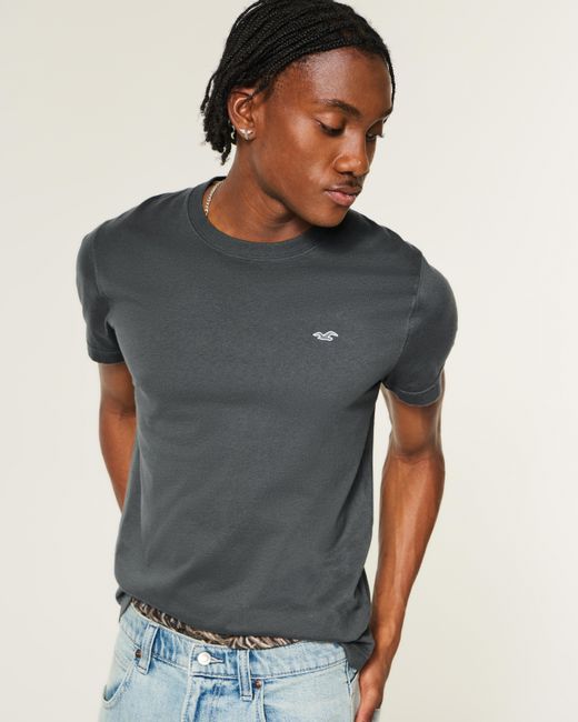 Hollister Black Cotton Icon Crew T-shirt for men