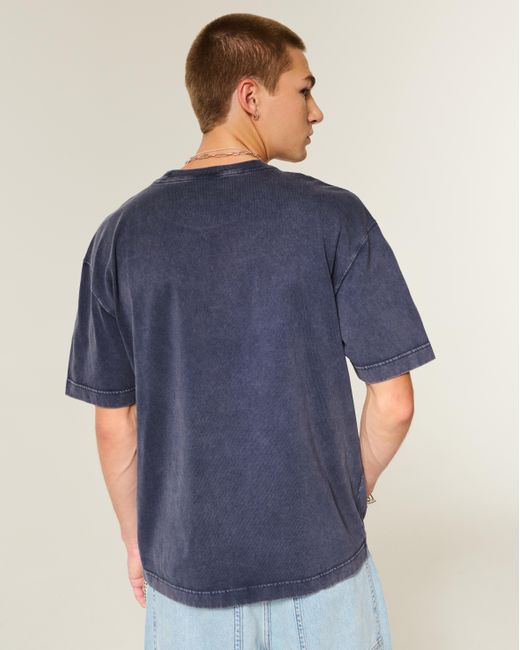 Hollister Blue Boxy Washed Heavyweight Crew T-shirt for men