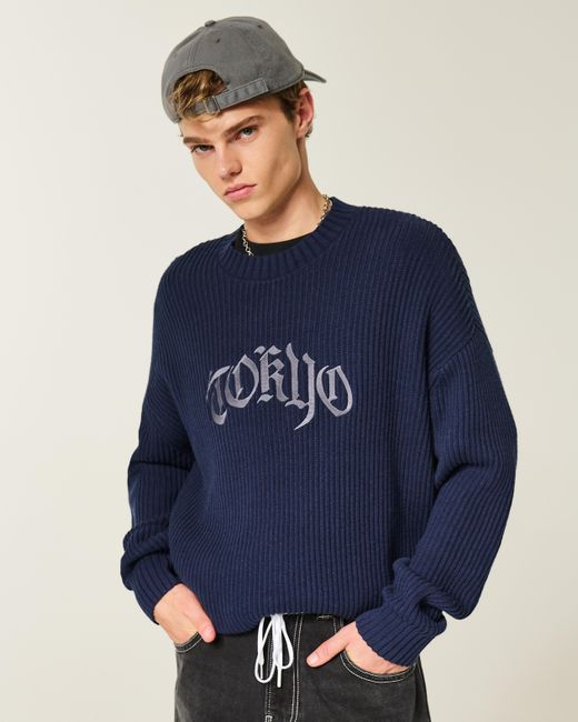 Hollister Blue Boxy Tokyo Graphic Crew Sweater for men