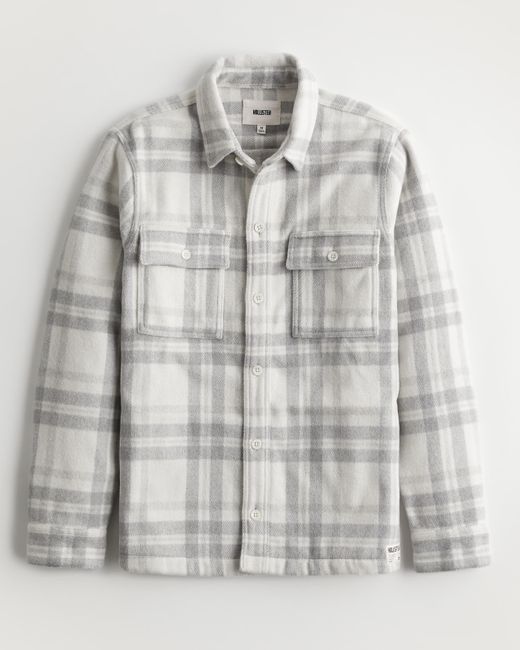 Hollister Gray Heavyweight Flannel Shirt Jacket for men
