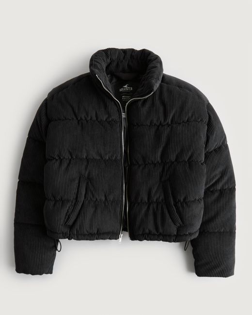 Hollister Corduroy Mockneck Puffer Jacket in Black Lyst UK