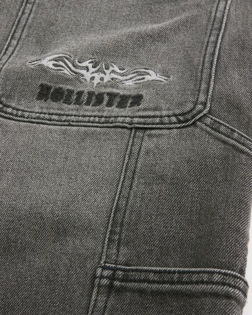Hollister Gray Embroidered Baggy Painter Jeans for men