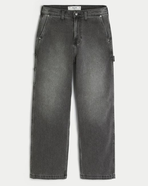 Hollister Gray Embroidered Baggy Painter Jeans for men