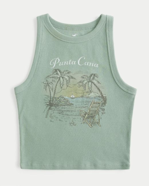 Hollister Green Punta Cana Graphic Ribbed High-neck Graphic Tank