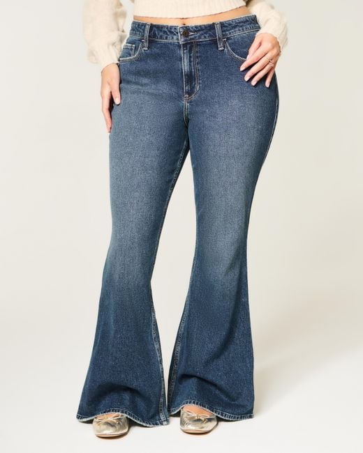 Hollister Blue Curvy High-rise Dark Wash Flare Jeans