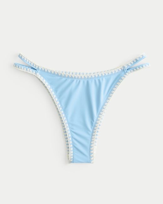 Hollister Blue High-leg Embroidered Stitch Strappy Cheekiest Bikini Bottom