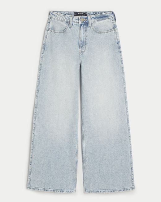 Hollister Blue Ultra High Rise Jeans mit weitem Bein, helle Waschung