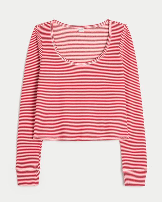 Hollister Pink Gilly Hicks Always Cozy Waffle Long-sleeve Scoop Top