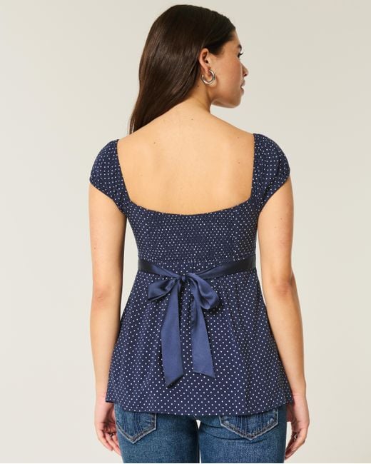Hollister Blue Easy Satin Tie Babydoll Top