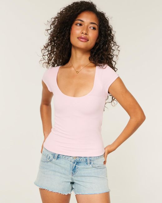Hollister Pink Must-have Basics Scoop/crew T-shirt