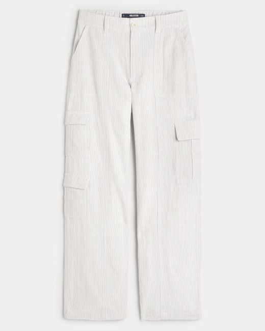 Hollister White Ultra High-rise Linen Blend 3-pocket Baggy Cargo Pants
