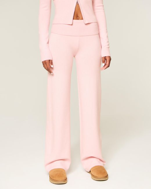 Hollister Pink Gilly Hicks Sweater-knit Foldover Straight Pants