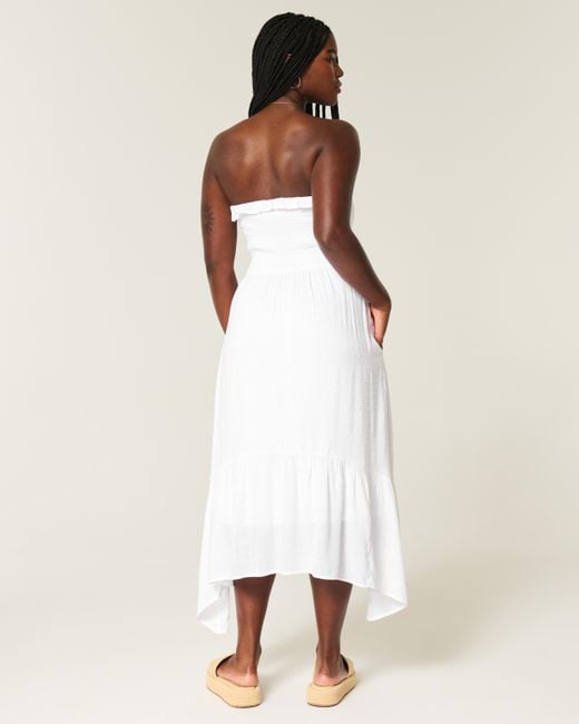 Hollister White Strapless Smocked Maxi Dress