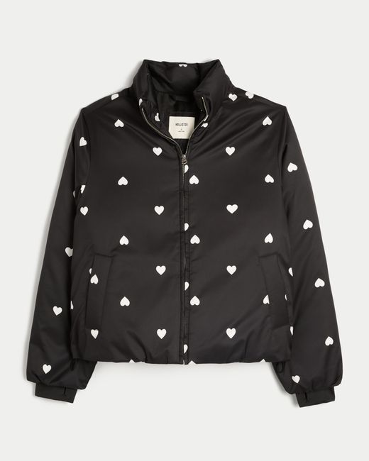 Hollister Black Zip-up Pattern Puffer Jacket