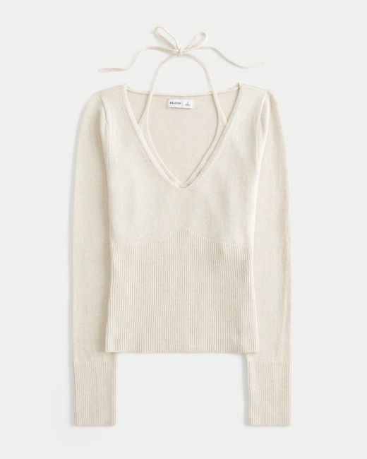 Hollister White Long-sleeve Layered Halter Sweater