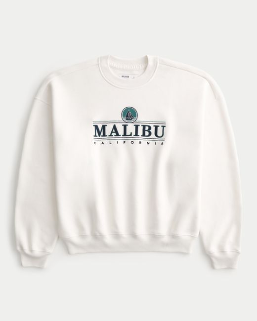 Hollister Natural Baggy Cinch Malibu Graphic Crew Sweatshirt for men