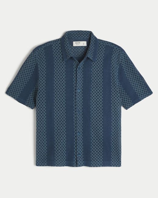 Hollister Blue Boxy Short-sleeve Crochet-style Shirt for men