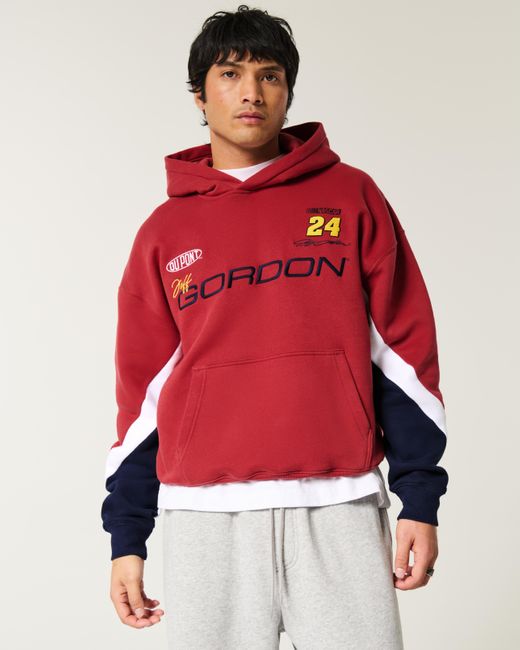Hollister Red Boxy Jeff Gordon Nascar Graphic Hoodie for men