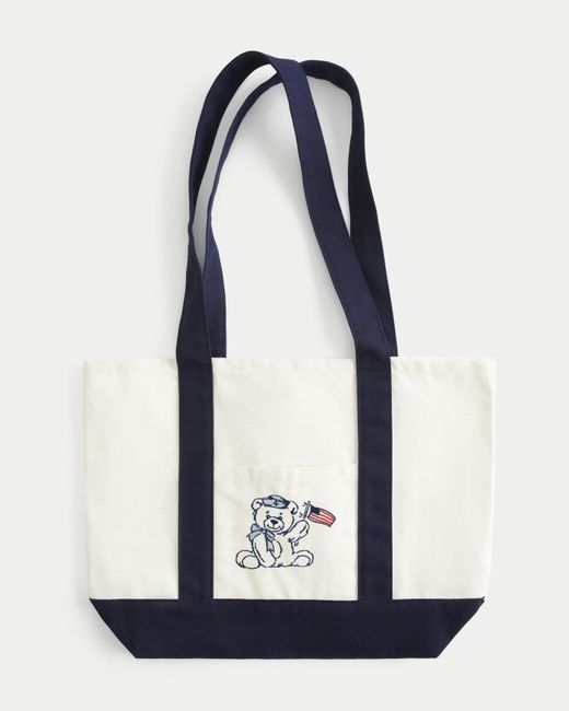 Hollister Blue Teddy Bear Graphic Canvas Beach Bag