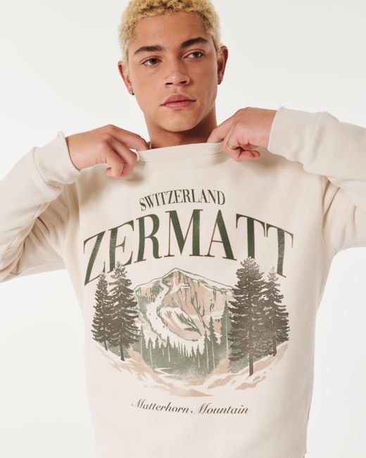 Hollister Natural Zermatt Switzerland Graphic Crew Sweatshirt for men