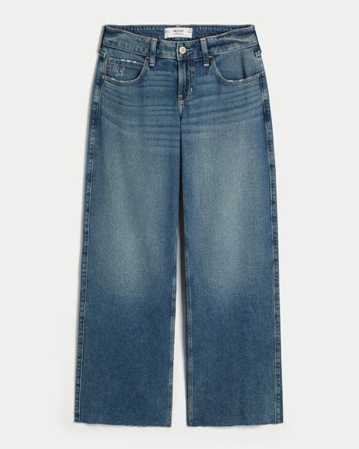 Hollister Blue Low-rise Medium Wash Embroidered Heart Baggy Jeans