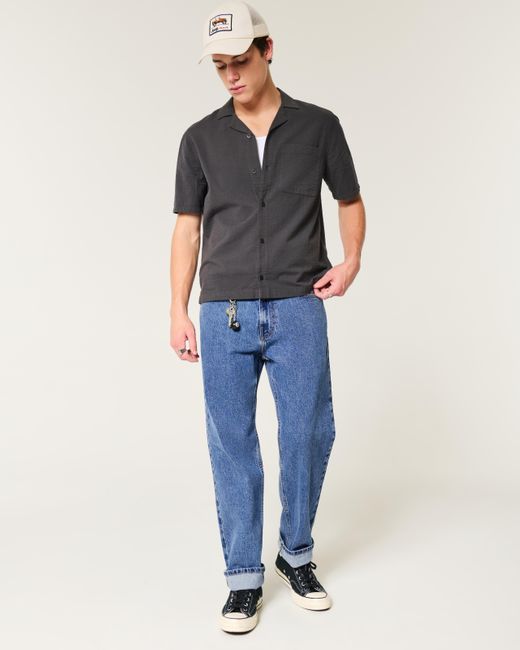 Hollister Blue Medium Wash Loose Jeans for men