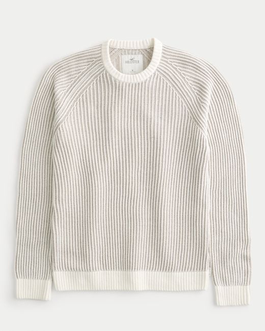 Hollister White Plated Stitch Crew Sweater for men
