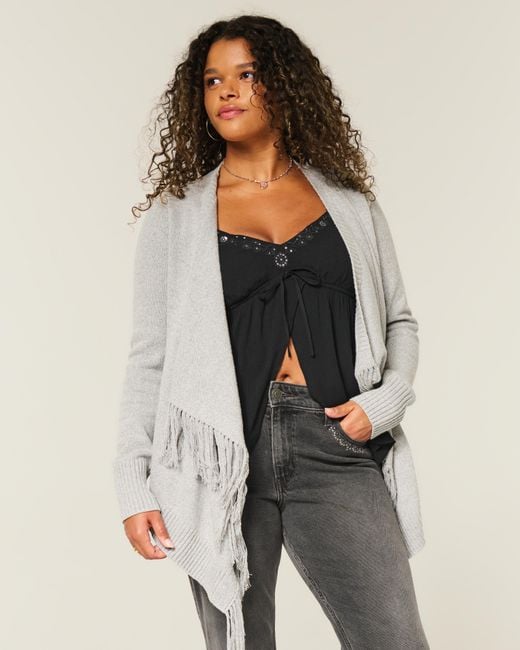 Hollister Gray Easy Fringe No-close Cardigan